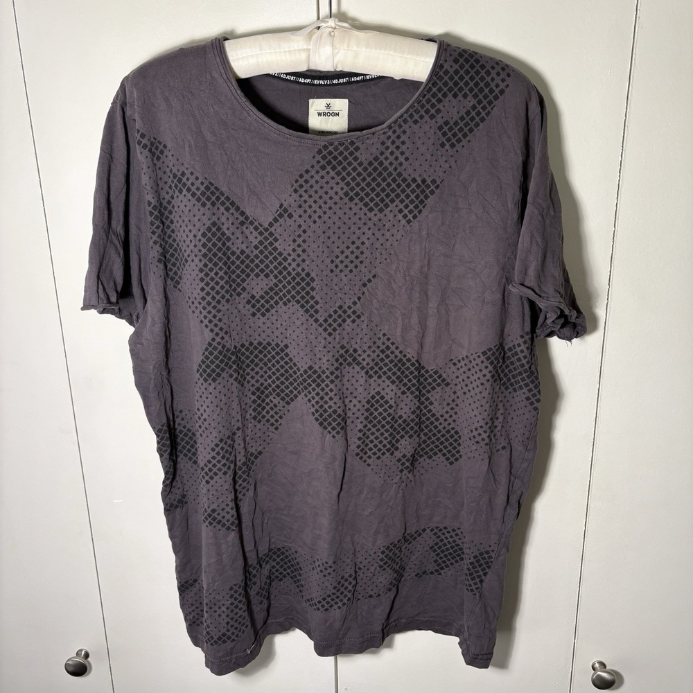 Wrogn Men's XL T-Shirt Charcoal Gray Abstract Geometric Graphic Short Sleeve Tee